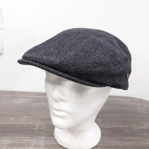 Voboom Hat Flat Cap Fitted Mens 7 1/2 - 7 5/8 Gray Herringbone Tweed Lined